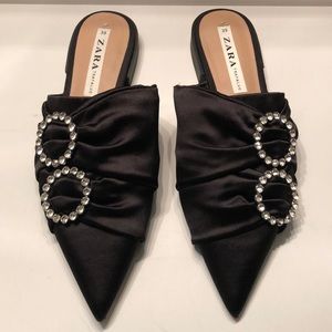 Zara Shoes - Zara trafaluc black satin heeled slides Zara Shoes - Zara trafaluc black satin heeled slides